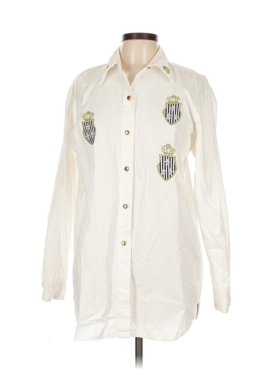 VTG De Label France Cotton White Button down Crest Patch L